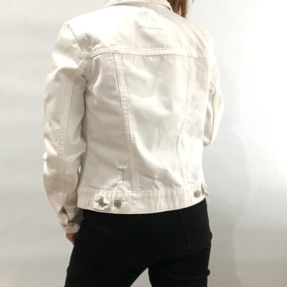 Old Navy White Semi Distressed Denim Jacket Small Size - Picture 5 of 9